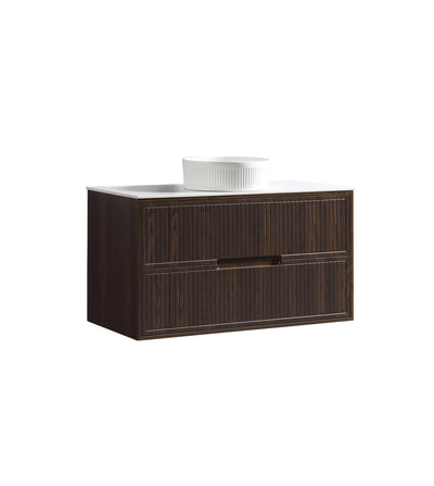 Bolzana Two Drawer Wall Hung Vanity & Sintered Stone Counter Top - Espresso Oak – 1000mm