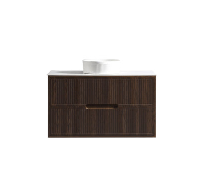 Bolzana Two Drawer Wall Hung Vanity & Sintered Stone Counter Top - Espresso Oak – 1000mm
