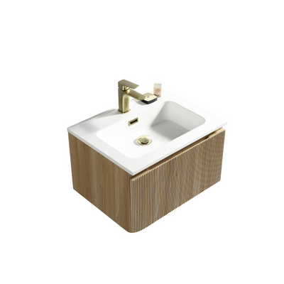 Flauto Fluted Wall Hung Vanity Unit Country Oak 600mm