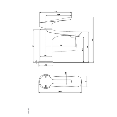 Gulietta Nefyn Brushed Brass Basin Mixer Tap Dimensions