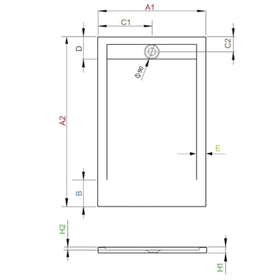 Teos White Natural Slate Shower Tray - Technical Drawing