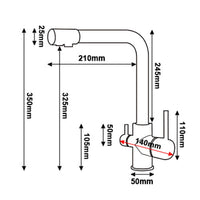 Gulietta AquaEase Chrome Kitchen Tap dimensions