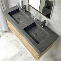 1200mm Sintered Stone Black Basin & Oak Cabinet - Glacier Ceramic