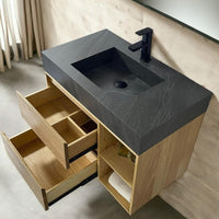 800mm Black Sintered Stone Basin & Oak Cabinet - Glacier Ceramic