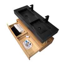 1200mm Sintered Stone Basin with Oak Cabinet & Water Wave Texture Drawer Panel - Glacier Ceramic