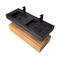 1200mm Sintered Stone Basin with Oak Cabinet & Water Wave Texture Drawer Panel - Glacier Ceramic