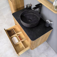 Stone Basin with Sintered Stone Top & Wood Cabinet - Vanity + sintered stone counter top - Glacier Ceramic