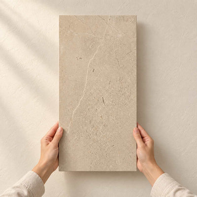 Archicross Concrete Beige Matt (R10) 60x30cm – full tile held in hands – product render
