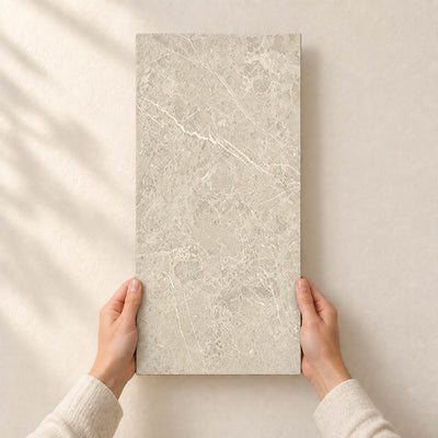 Archicross Stone White Matt 30x60cm – full tile held in hands – product render