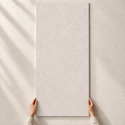 Architeq Grain White Matt 120x60cm – full tile held in hands – product render