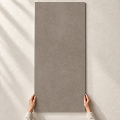 Architeq Light Brown Matt 120x60cm – full tile held in hands – product render