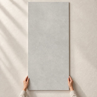 Architeq Light Grey Matt 120x60cm – full tile held in hands – product render