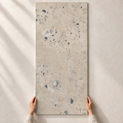 Architeq Rock Beige Matt 120x60cm porcelain tile – full tile held in hands – product render