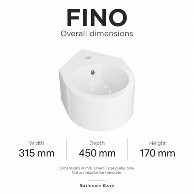 Fino White Gloss basin overall dimensions: 315 mm wide, 450 mm deep, 170 mm high