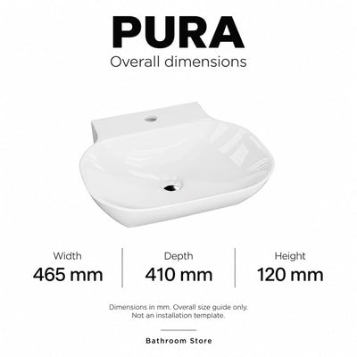 Pura White Gloss basin overall dimensions: 465 mm wide, 410 mm deep, 120 mm high