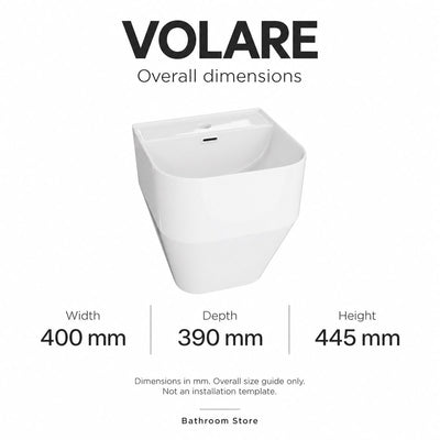 Volare White Gloss basin overall dimensions: 400 mm wide, 390 mm deep, 445 mm high