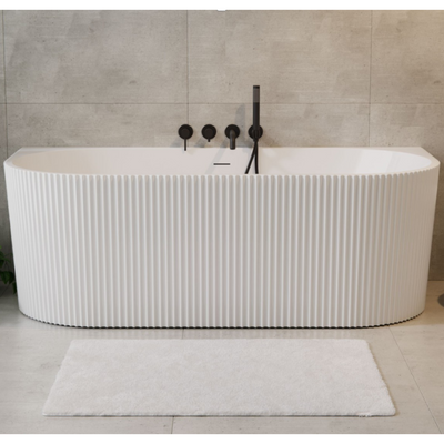 Fluted Bathtub – White, Modern Oval, Back to Wall - 150x75mm - Bathroom Store Ireland