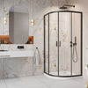 black shower enclosure in quadrant shape