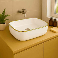 Galera Countertop Basin White & Gold Line - Bathroom Store Ireland