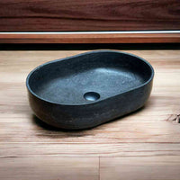 Hand-Carved Natural Stone Basin – Oval 40cm x 34cm - Bathroom Store Ireland