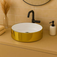 Merida Brushed Gold & White Countertop Washbasin - Bathroom Store Ireland