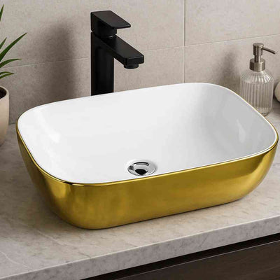 Costa Countertop Washbasin - Gold/White - Bathroom Store Ireland