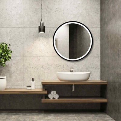 Dafne Round LED Bathroom Mirror | Black Frame