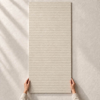 Convero Light Beige Decor Structure Matt 120x60cm porcelain tile render - full tile held upright by hands