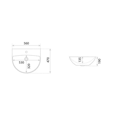 Corel 560mm dimension drawing