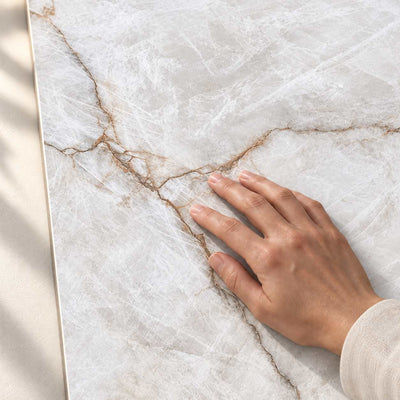 Cristal Champagne Crema Matt 120x60cm – hand touching tile surface – product render