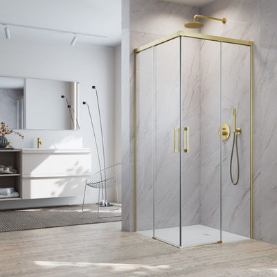 Radaway Idea 8 KDD Recess Shower Enclosure – Brushed Gold, 6mm Safety Glass - 800mm 800mm - Radaway