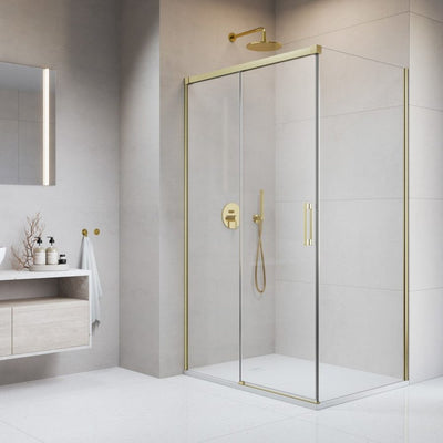 Radaway Idea 8 KDJ Recess Shower Enclosure – Brushed Gold, 8mm Glass - 1000mm LEFT - Radaway