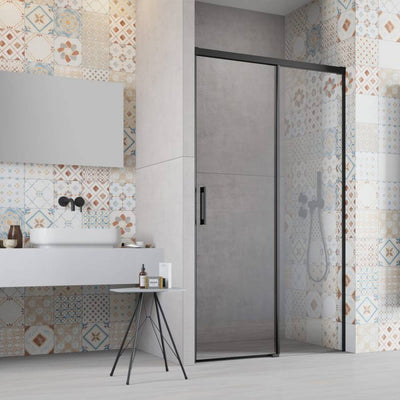 Radaway Idea 8 DWJ Recess Shower Door – Matte Black, 8mm Glass - 1000mm LEFT - Radaway