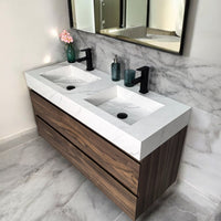 1200mm Sintered Stone Calacatta Basin & Walnut Cabinet - Glacier Ceramic