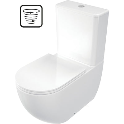 Deante Jasmin rimless close coupled toilet in white ceramic with soft-close seat, back-to-wall shroud