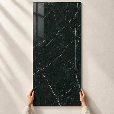 Desire - Black Gloss Polished 120x60 Glazed Porcelain Tile 120x60cm – full tile held in hands – product render