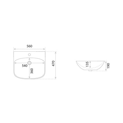 Dore 560mm dimension drawing