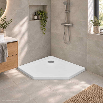 DOROS PLUS PT White Shower Tray in a modern bathroom without glass enclosure - illustrative setting