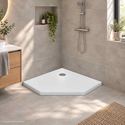 DOROS PT White Shower Tray in a modern bathroom without glass enclosure - illustrative setting