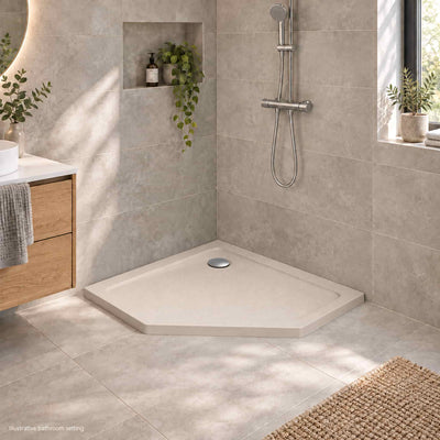 DOROS PT Stone Cashmere Shower Tray in a modern bathroom without glass enclosure - illustrative setting