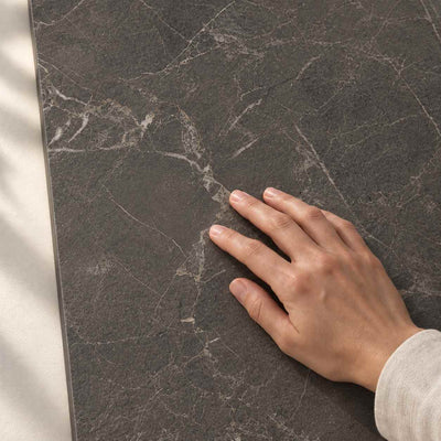 Eloria Anthracite Structure Matt 120x60cm – hand touching the tile surface – product render