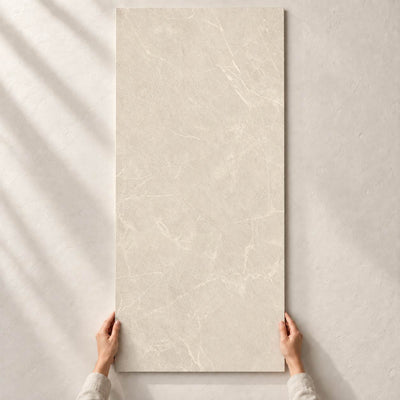 Eloria Light Beige Structure Matt 120x60cm porcelain tile – full tile held in hands – product render