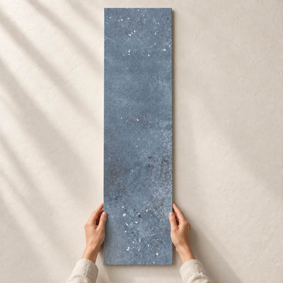 Smooth Freedom Blue Ceramic Wall Tiles – 25x75cm (Rectified) 25x75cm – full tile held in hands – product render