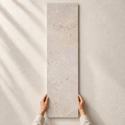 Freedom Grys Smooth Ceramic Wall Tiles – 25x75cm (Rectified) 25x75cm – full tile held in hands – product render
