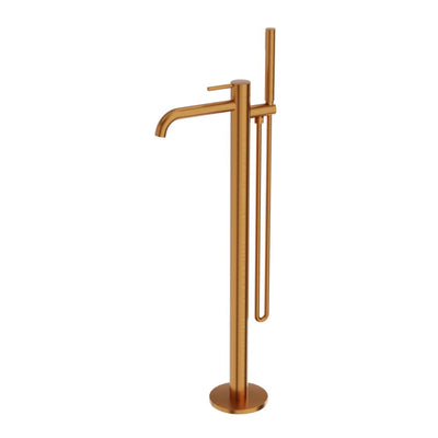 Orion Floor-Standing Bath Mixer Tap with Hand Shower — Brushed Copper