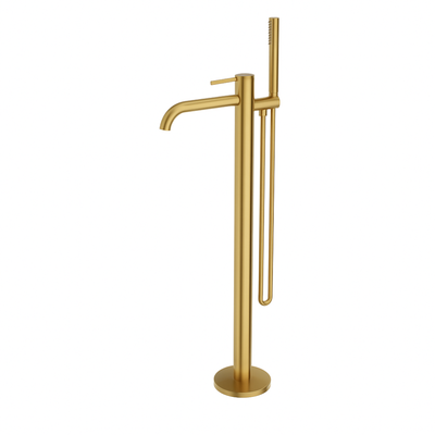 Orion Floor-Standing Bath Mixer Tap with Hand Shower — Brushed Gold