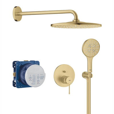 GROHE Essence concealed shower system with Rainshower Mono 310 in brushed gold