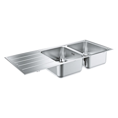 GROHE K500 Stainless Steel Double Bowl Sink with Drainer - Stainless Steel