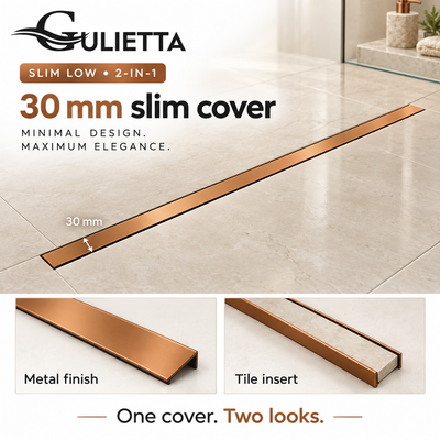 Gulietta Slim Low 2in1 – 30 mm cover, copper shown; illustrative installation