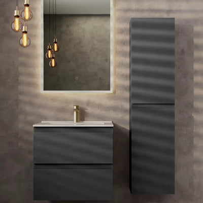 Incline Ash vanity unit and tall boy in bathroom